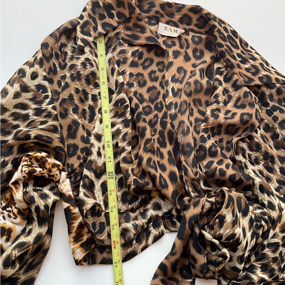 Vintage Neutral Leopard Print Long Sleeve Blouse WOmens Sz S Made in USA - Picture 10 of 16